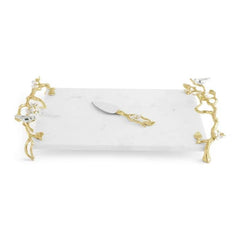 Lovebirds Silver & Gold Chesseboard w Knife