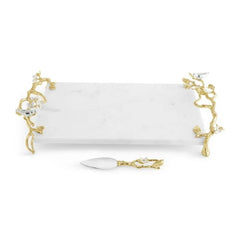 Lovebirds Silver & Gold Chesseboard w Knife
