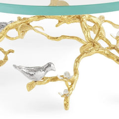 Lovebirds Silver & Gold Glass Cakestand