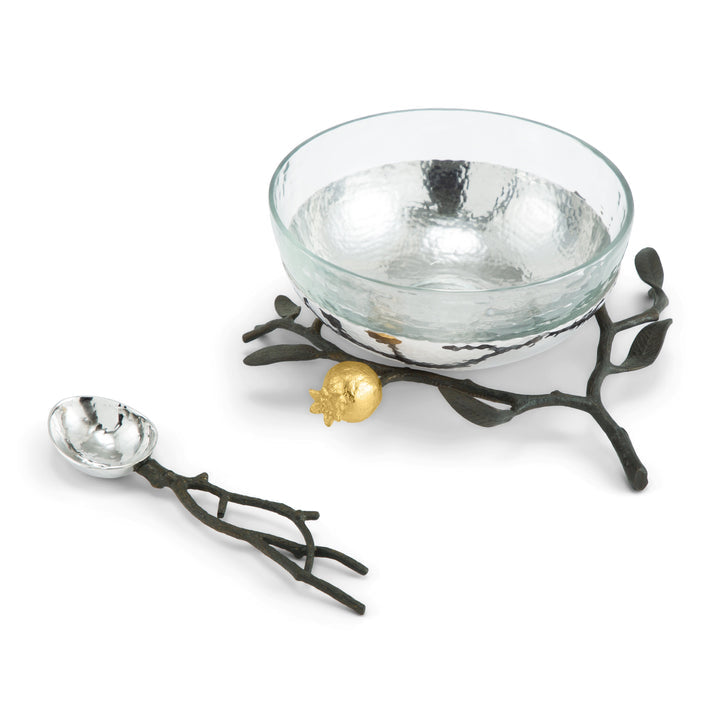 Pomegranate Glass Bowl W/ Spoon