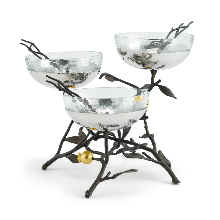 Pomegranate Triple Bowl Set W/ Spoons