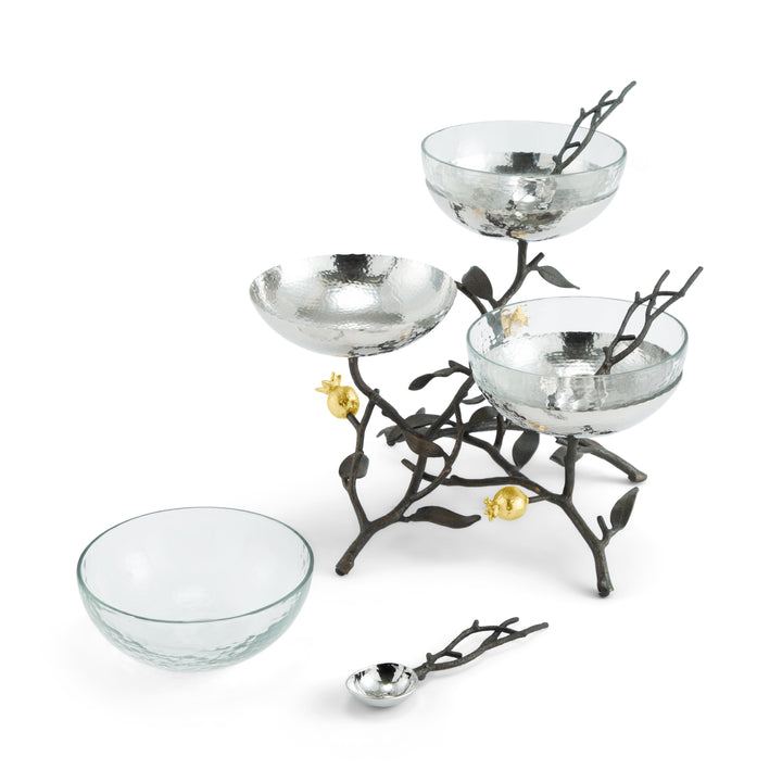 Pomegranate Triple Bowl Set W/ Spoons