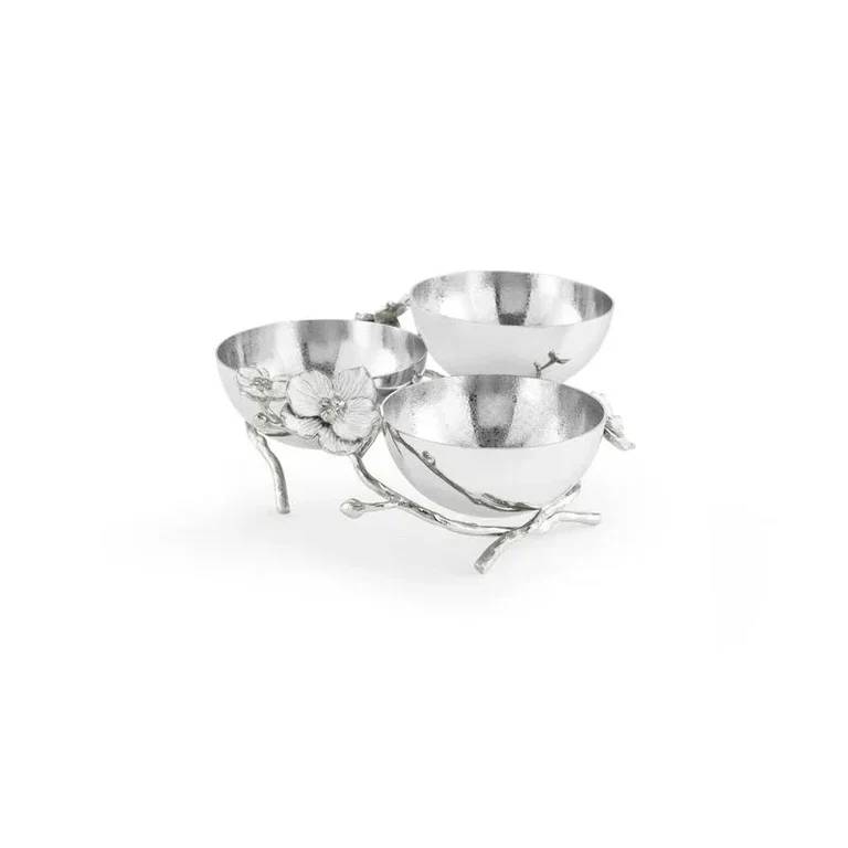 Silver Orchid Triple Bowl