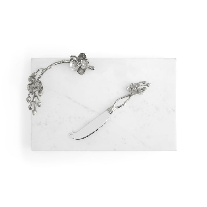 White Orchid Small Cheese Board W/ Knife