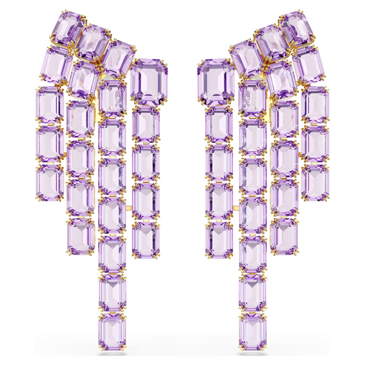 Millenia clip earrings Octagon cut, Chandelier, Purple, 18K gold plated