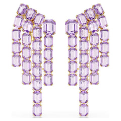 Millenia clip earrings Octagon cut, Chandelier, Purple, 18K gold plated