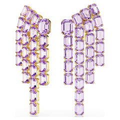 Millenia clip earrings Octagon cut, Chandelier, Purple, 18K gold plated