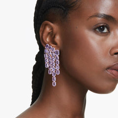 Millenia clip earrings Octagon cut, Chandelier, Purple, 18K gold plated