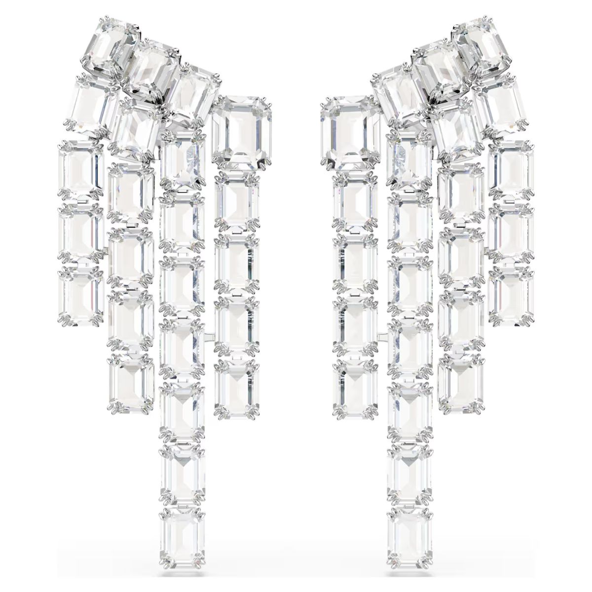 Millenia clip earrings Octagon cut, Chandelier, White, Rhodium plated