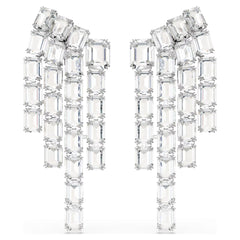 Millenia clip earrings Octagon cut, Chandelier, White, Rhodium plated