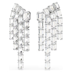 Millenia clip earrings Octagon cut, Chandelier, White, Rhodium plated