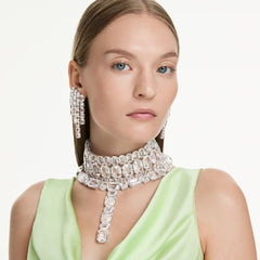 Millenia clip earrings Octagon cut, Chandelier, White, Rhodium plated