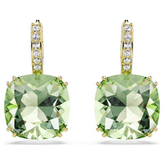 Millenia drop earrings Cushion cut, Green, 18K gold plated