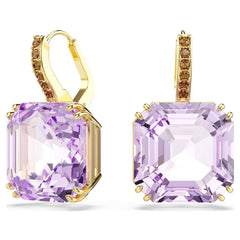 Millenia drop earrings Square cut, Purple, 18K gold plated