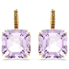 Millenia drop earrings Square cut, Purple, 18K gold plated