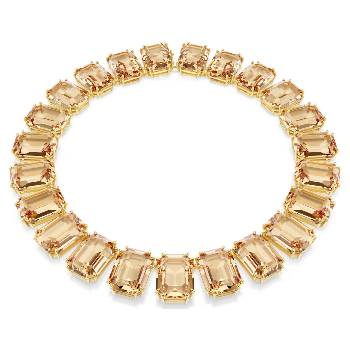 Millenia necklace Oversized crystals, Octagon cut, Caramel, 18K gold plated