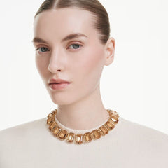 Millenia necklace Oversized crystals, Octagon cut, Caramel, 18K gold plated