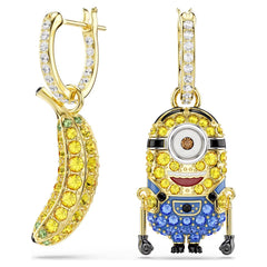 Minions Stuart and Banana drop earrings Pavé, Mini, Multicolored, Gold-tone plated