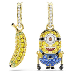 Minions Stuart and Banana drop earrings Pavé, Mini, Multicolored, Gold-tone plated