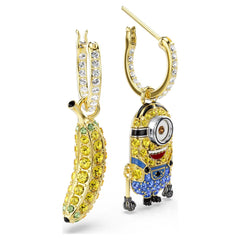 Minions Stuart and Banana drop earrings Pavé, Mini, Multicolored, Gold-tone plated