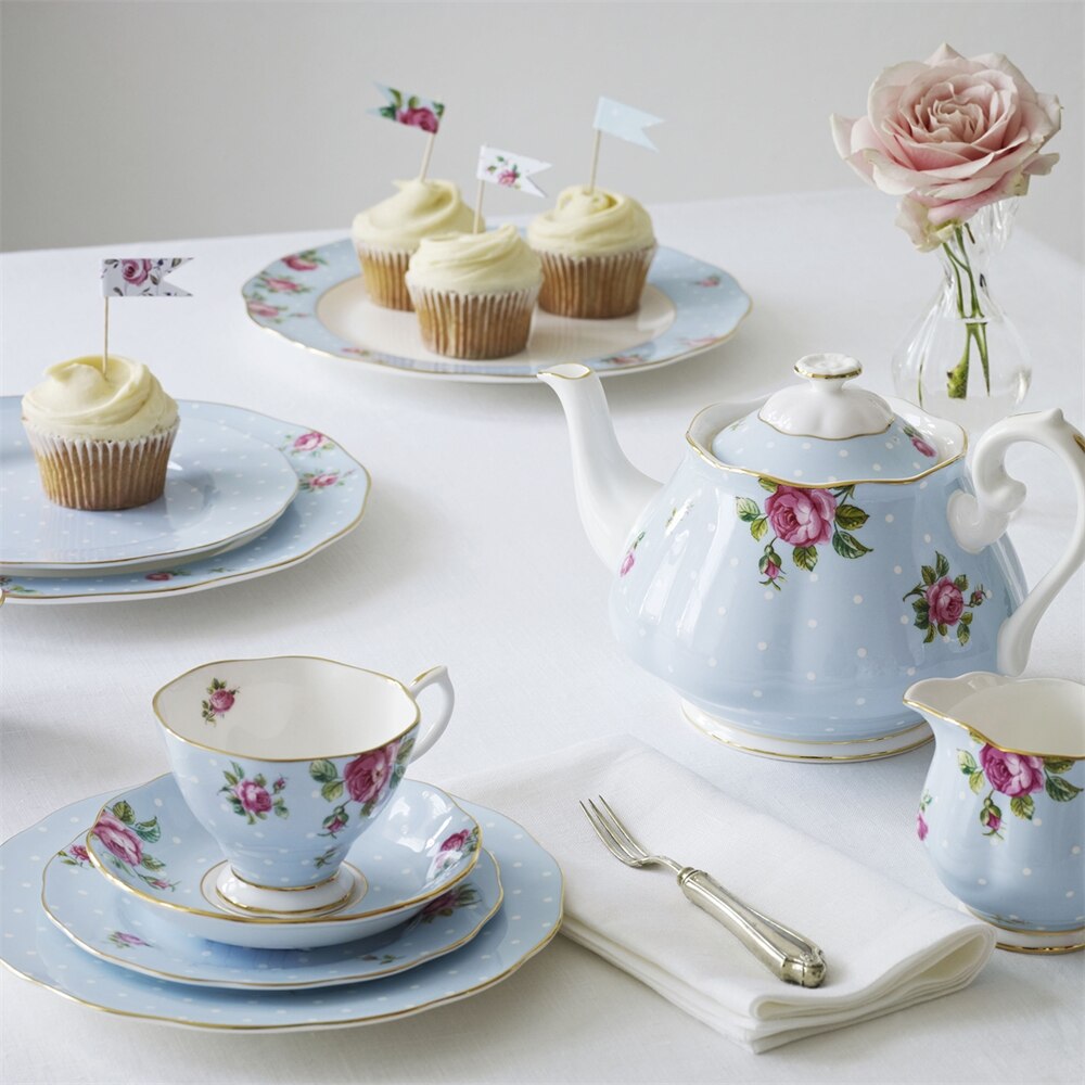 Royal Albert Polka Blue Vintage Teacup & Saucer Boxed Set