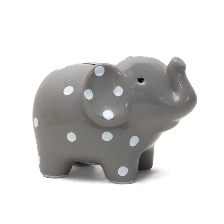 Gray Polka Dot Elephant Bank