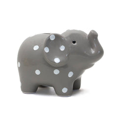 Gray Polka Dot Elephant Bank