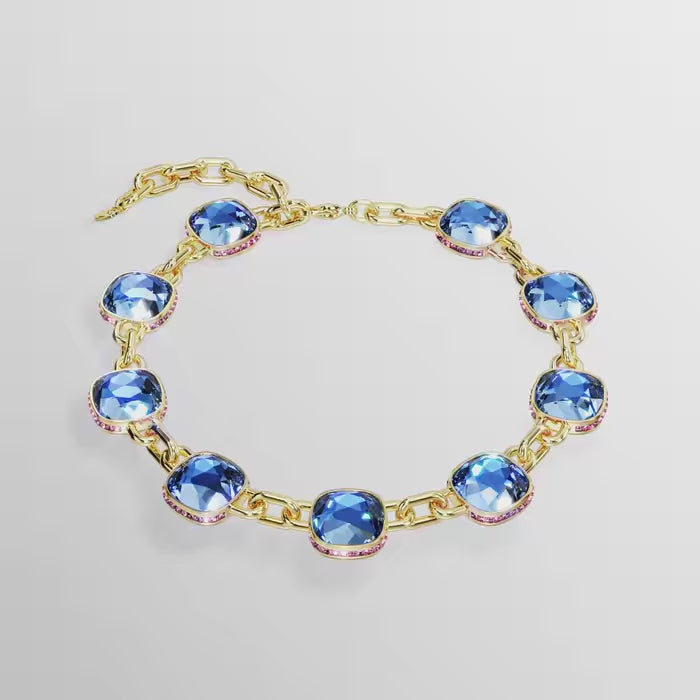 Chroma Tennis necklace - Cushion cut, Multicolored, Gold-tone plated