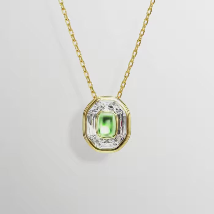 Swarovski Chroma Pendant Octagon cut, Green, Gold-tone plated
