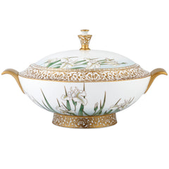 Iris Covered Vegetable Bowl / Soup Tureen Gold