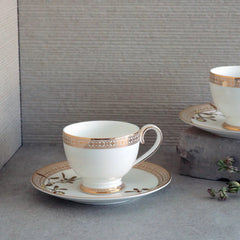 Golden Leaves Tea Cup Saucer Gold