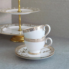 Golden Leaves Tea Cup Saucer Gold