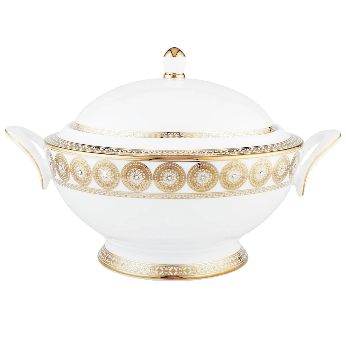 Golden Leaves Covered Vegetable Bowl / Soup Tureen, Gold