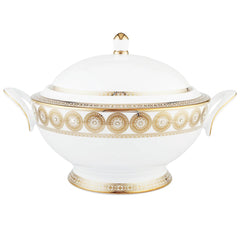 Golden Leaves Covered Vegetable Bowl / Soup Tureen, Gold