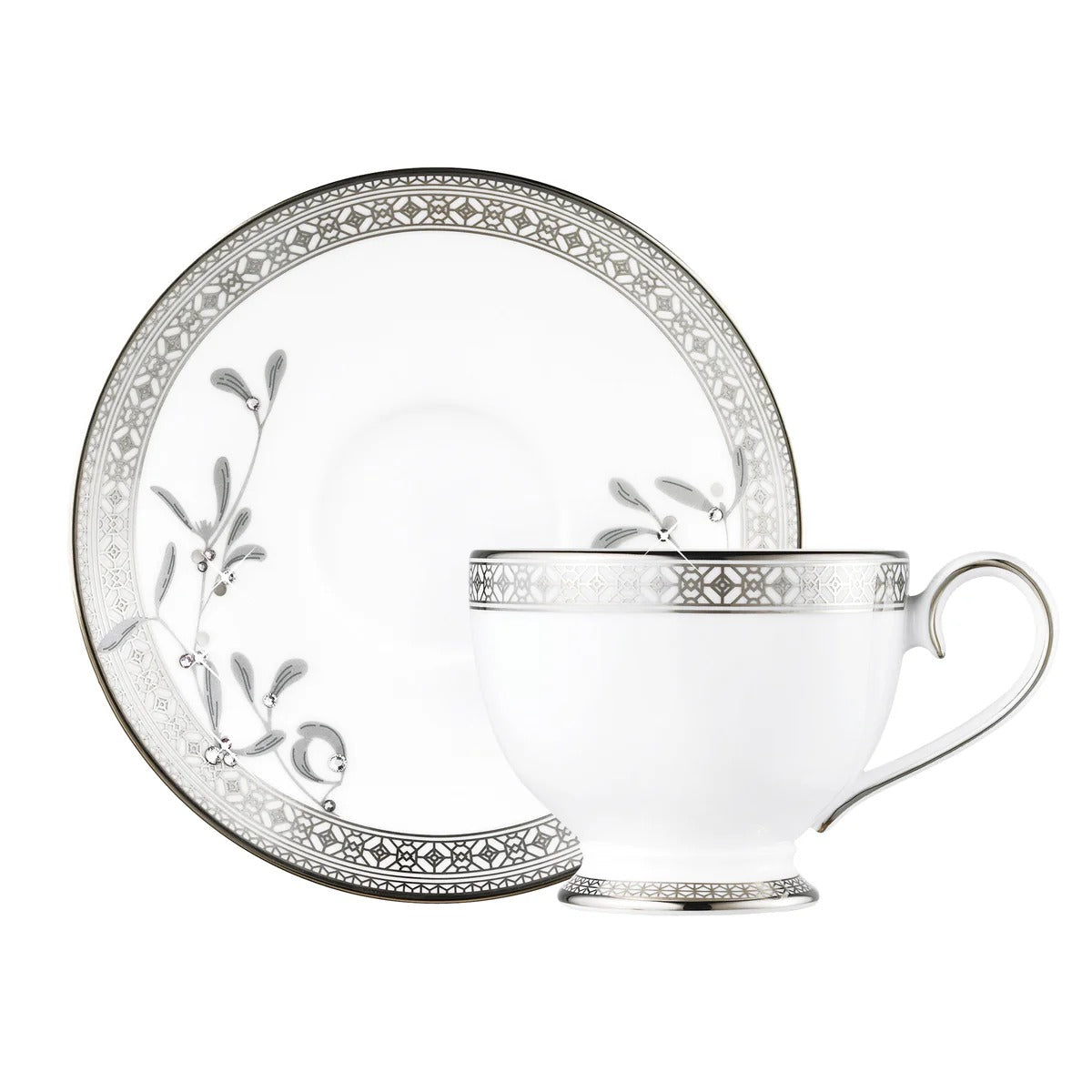 Platinum Leaves Tea Cup Saucer Platinum