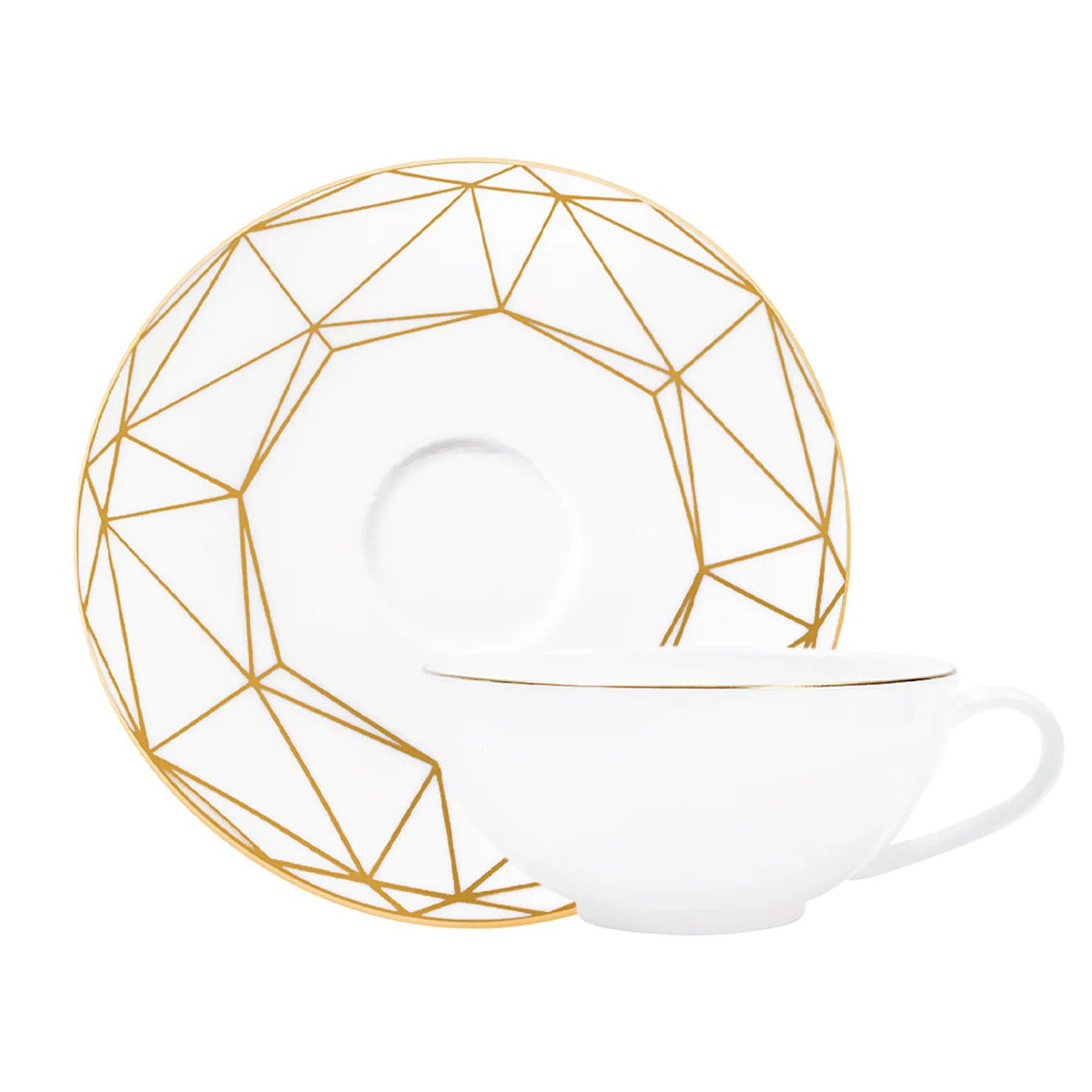 Gem Cut Gold Tea Cup &amp; Saucer