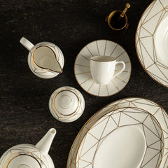 Gem Cut Gold Gravy Boat Saucer