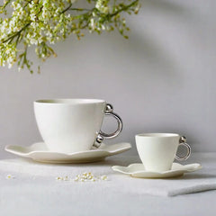 Geometrica Silver Tea Cup & Saucer, set of 2