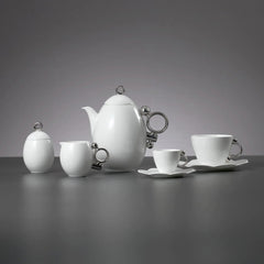 Geometrica Silver Tea Cup & Saucer, set of 2