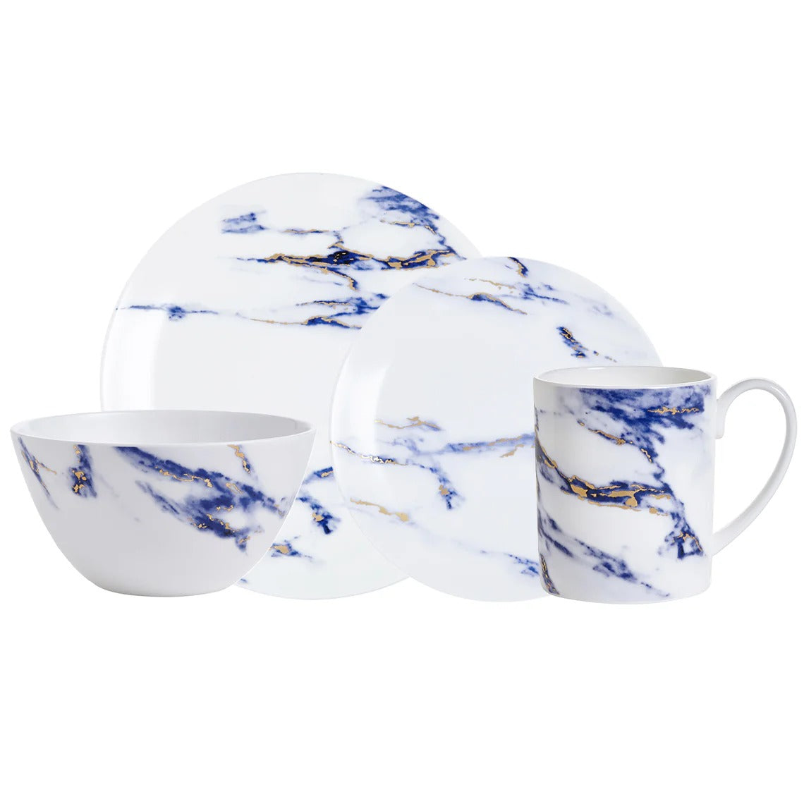 Marble Azure 4 Piece Set (Dinner Salad Mug Cereal Bowl)