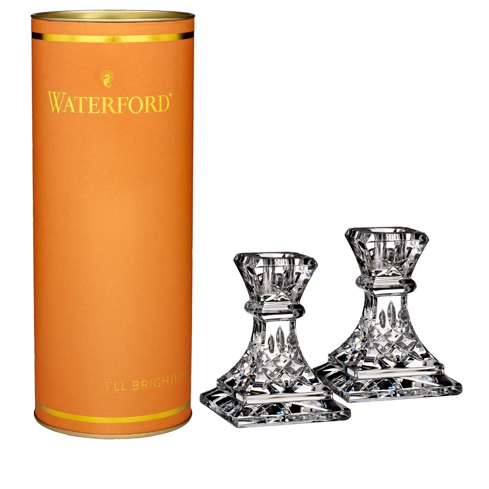 Giftology Lismore Candlestick 10cm 4in, Set of 2, Orange Box