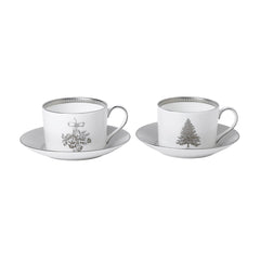 Winter White Teacup & Saucer, Set Of Two