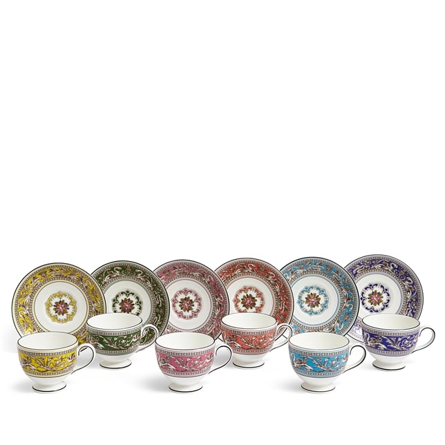 Florentine Teacup & Saucer 174ml 5.8floz, Set of 6 Mixed Colors