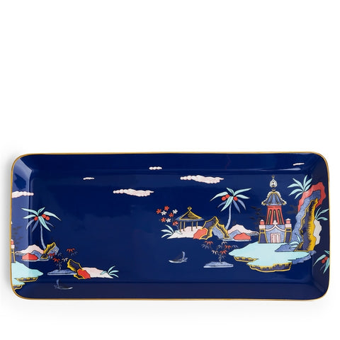 Wonderlust Blue Pagoda 13In Rectangular Tray