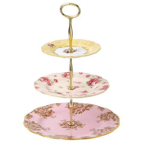 Royal Albert 100 Years 3-tier Cake Stand-bouquet, Rose Blush & Golden Rose