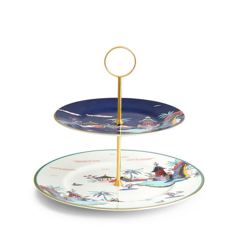 Wonderlust Two-Tier Blue Pagoda Cake Stand