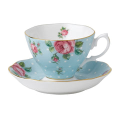 Royal Albert Polka Blue Vintage Teacup & Saucer Boxed Set