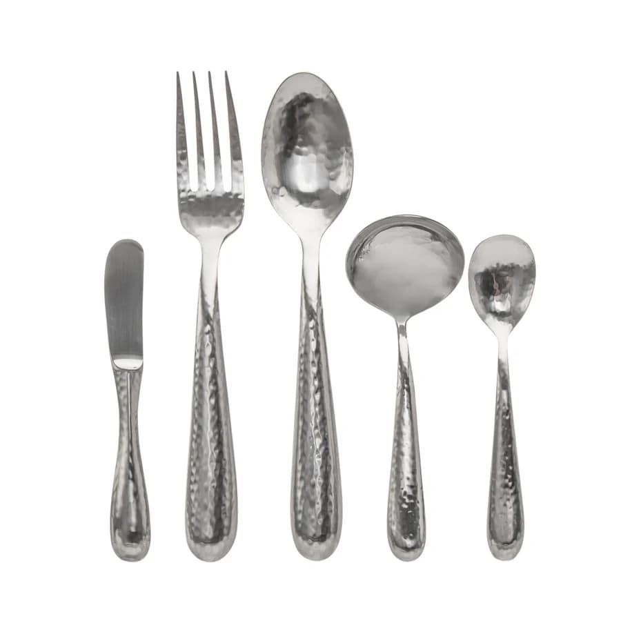 Florence Satin Hammered 18/10 Stainless Steel 5 Piece Hostess Set