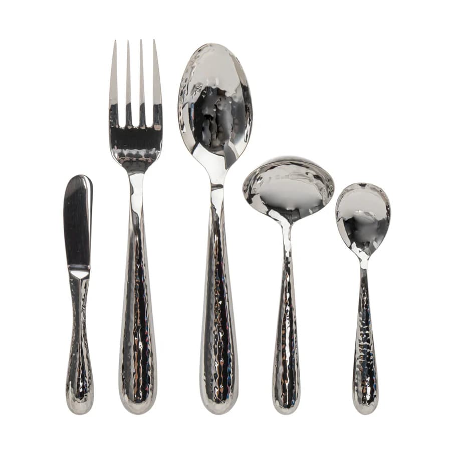 Florence Mirrored Hammered 18/10 Stainless Steel 5 Piece Hostess Set