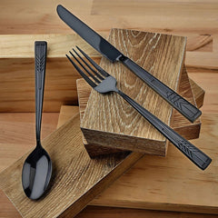 Frank Lloyd Wright Tree of Life Mirrored Black 18/10 Stainless Steel 20 Piece Flatware Set